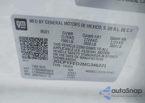 2021 Chevrolet Silverado 1500 4Wd Standard Bed Lt Trail Boss из США, поврежденный, VIN 3GCPYFED2MG346221